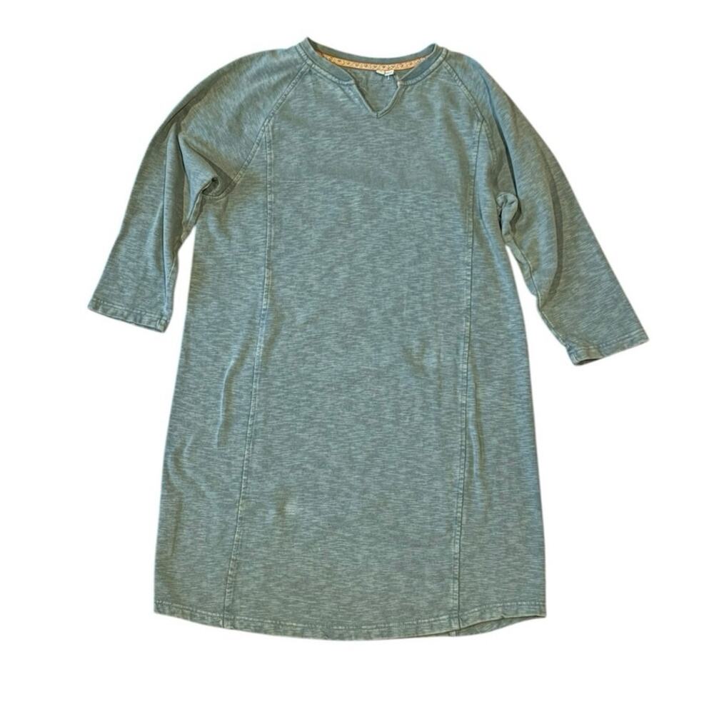 ORVIS Teal Green Sweatshirt Dress Terra Dye Pullover 3/4 Sleeve Summer Casual
